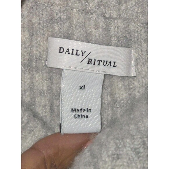 Daily Ritual Light Gray Ribbed Knit Fitted Minimalist Midi Pencil Skirt XL - Picture 3 of 4